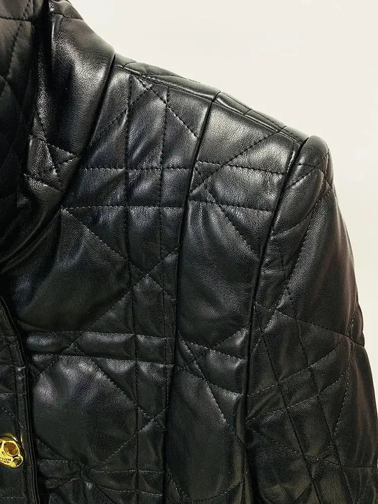 Women’s Slim Grid PU Leather Jacket | High Waist Office Coat | same ANTHEM.