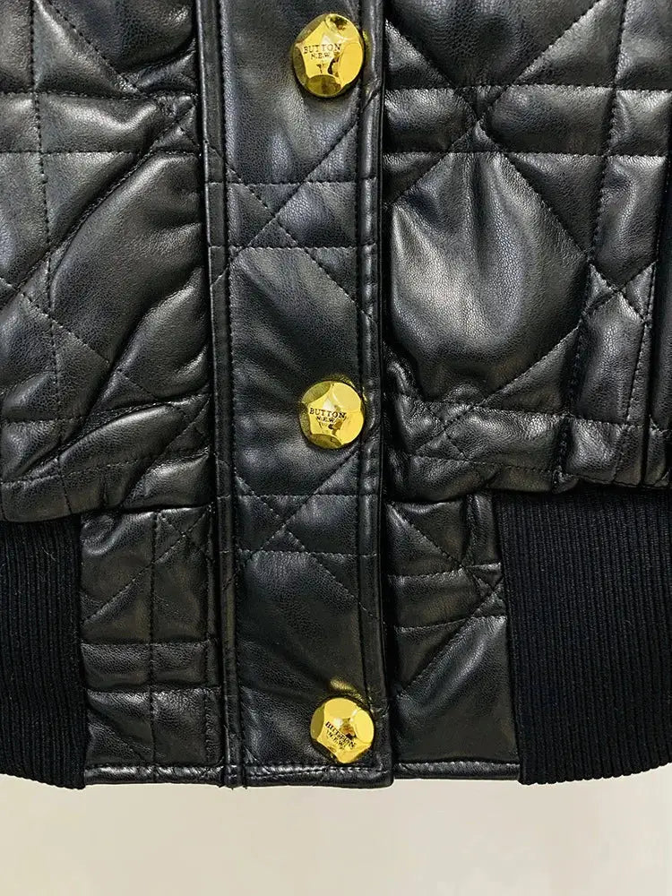 Women’s Slim Grid PU Leather Jacket | High Waist Office Coat | same ANTHEM.