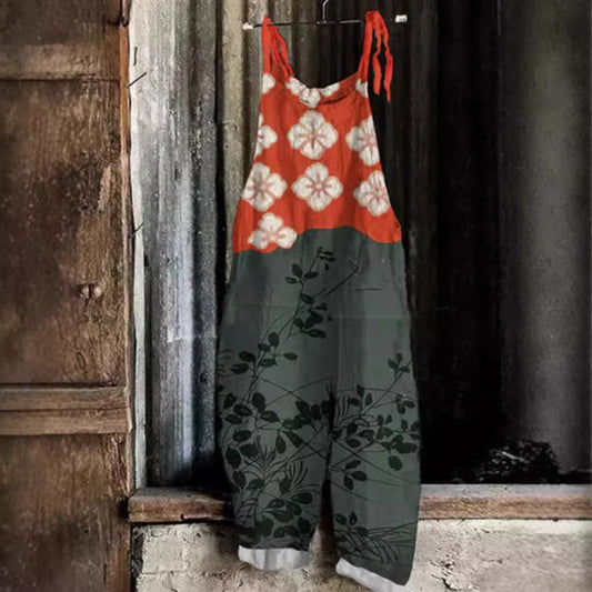 Women’s Suspended Pants Sweet Printed Vintage Suspender Pants