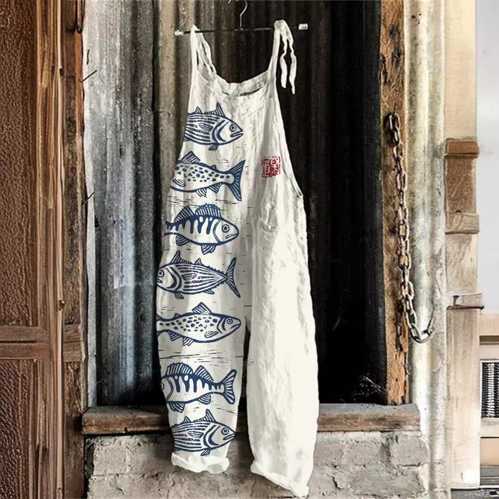 Women’s Suspended Pants Sweet Printed Vintage Suspender Pants