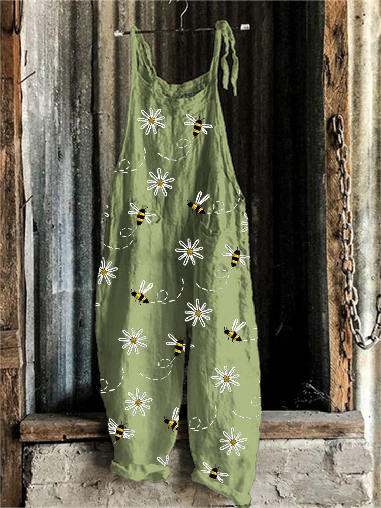 Women’s Suspended Pants Sweet Printed Vintage Suspender Pants - RJDDK208 / 2XL