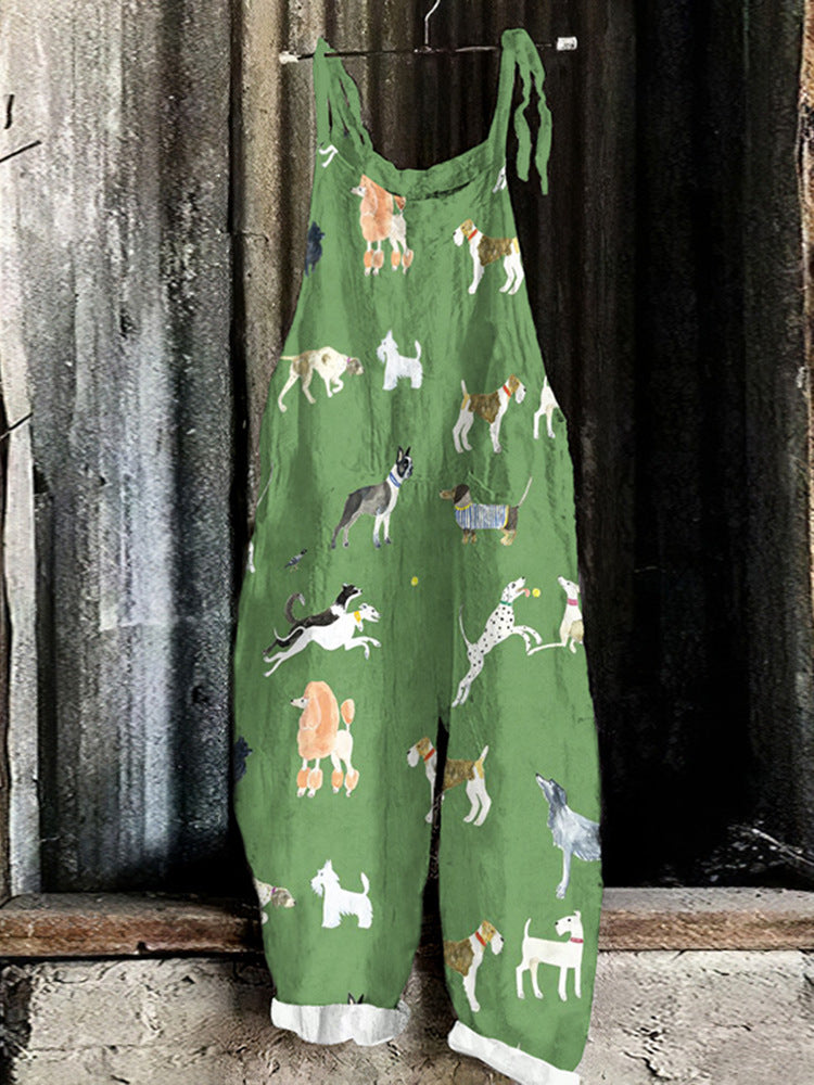 Women’s Suspended Pants Sweet Printed Vintage Suspender Pants - RJDDK209 / 2XL