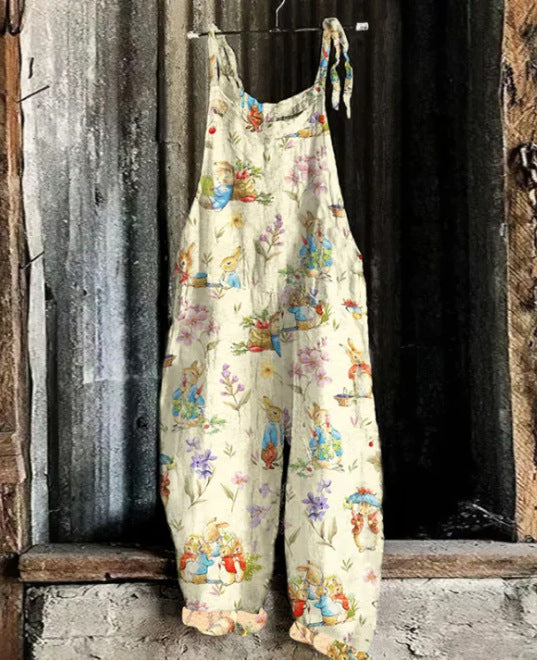 Women’s Suspended Pants Sweet Printed Vintage Suspender Pants - RJDDK210 / 2XL