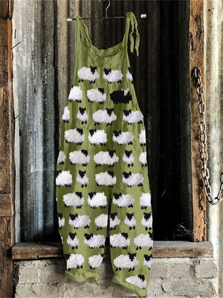 Women’s Suspended Pants Sweet Printed Vintage Suspender Pants - RJDDK212 / 2XL