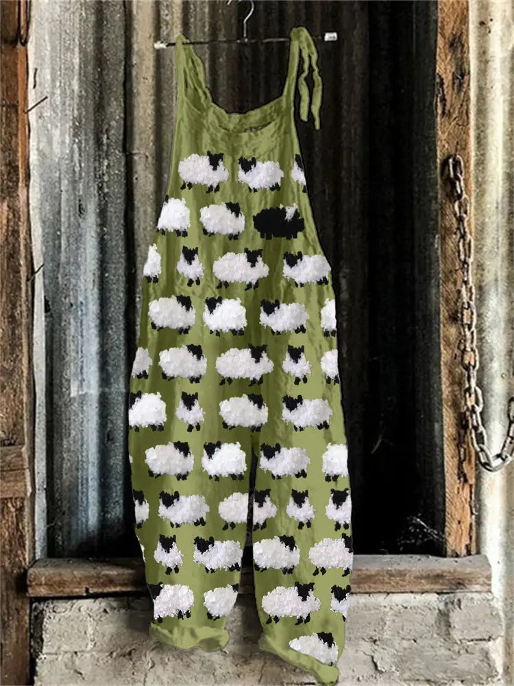 Women’s Suspended Pants Sweet Printed Vintage Suspender Pants - RJDDK212 / 2XL