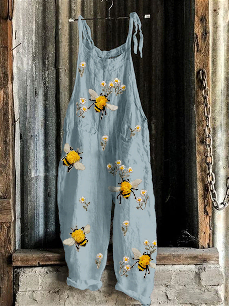 Women’s Suspended Pants Sweet Printed Vintage Suspender Pants - RJDDK213 / 2XL