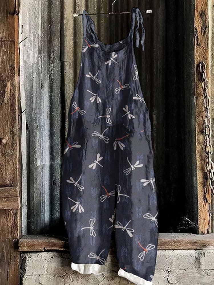 Women’s Suspended Pants Sweet Printed Vintage Suspender Pants - RJDDK214 / 2XL