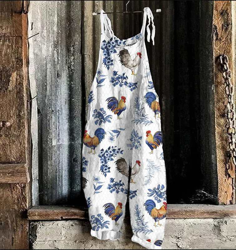 Women’s Suspended Pants Sweet Printed Vintage Suspender Pants - RJDDK216 / 2XL