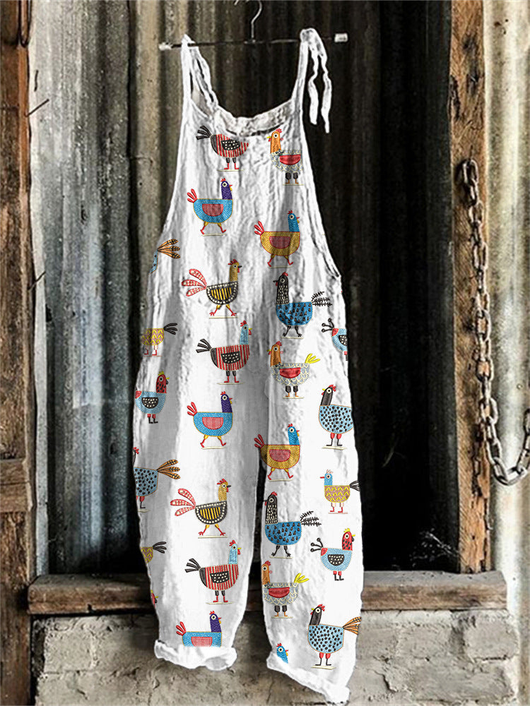 Women’s Suspended Pants Sweet Printed Vintage Suspender Pants - RJDDK217 / 2XL