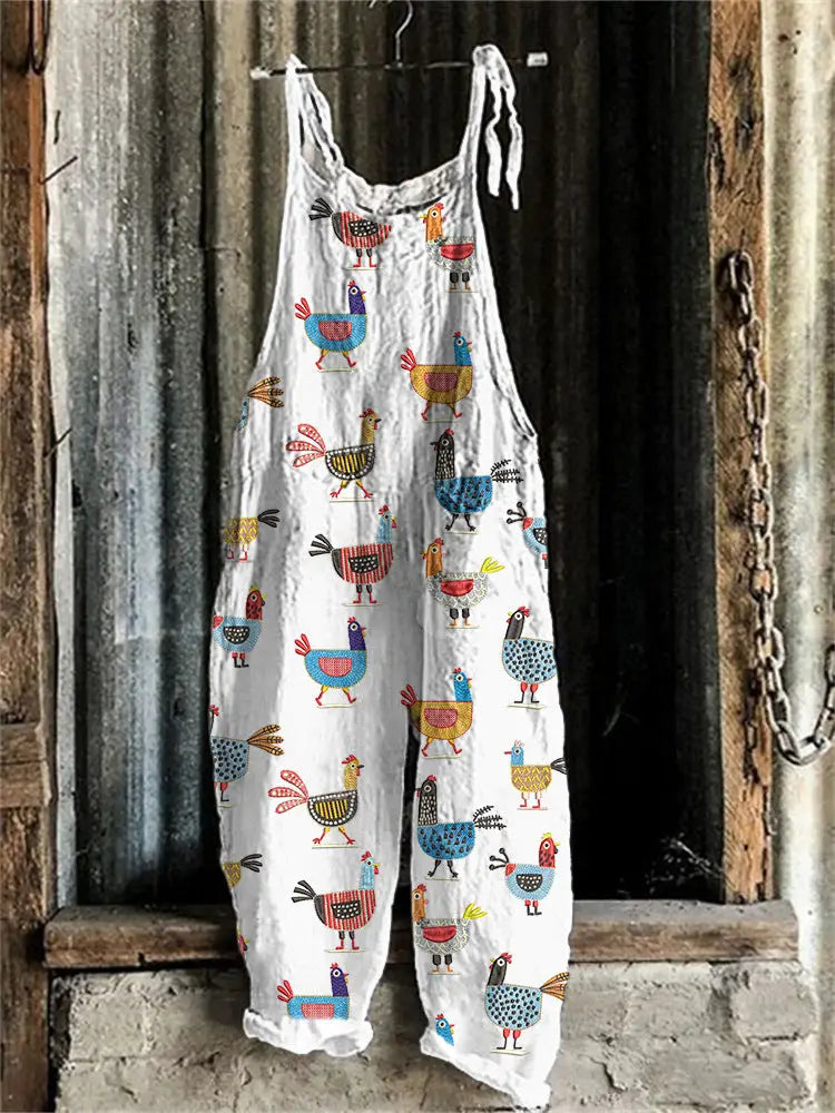 Women’s Suspended Pants Sweet Printed Vintage Suspender Pants - RJDDK217 / 2XL