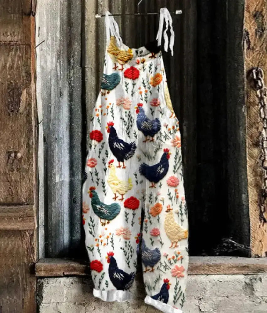 Women’s Suspended Pants Sweet Printed Vintage Suspender Pants - RJDDK218 / 2XL