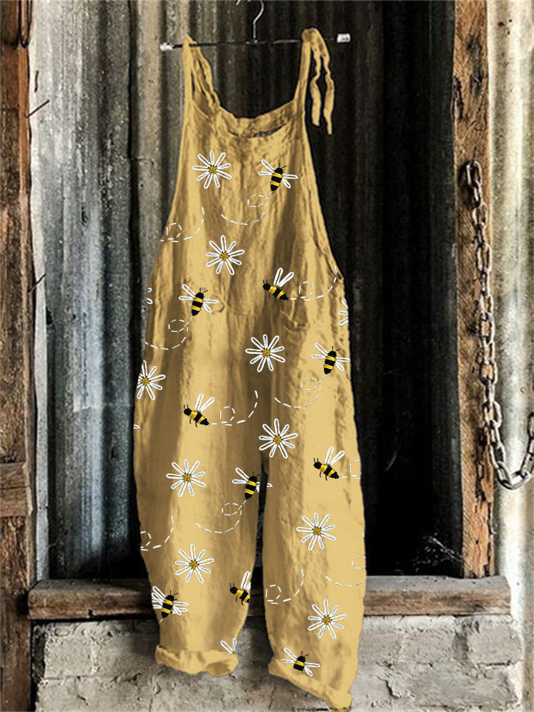 Women’s Suspended Pants Sweet Printed Vintage Suspender Pants - RJDDK219 / 2XL