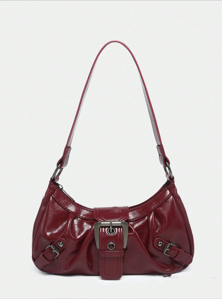 Women’s Vintage Two-Tone Leather Shoulder Bag | same ANTHEM. - Dark Red - Bag
