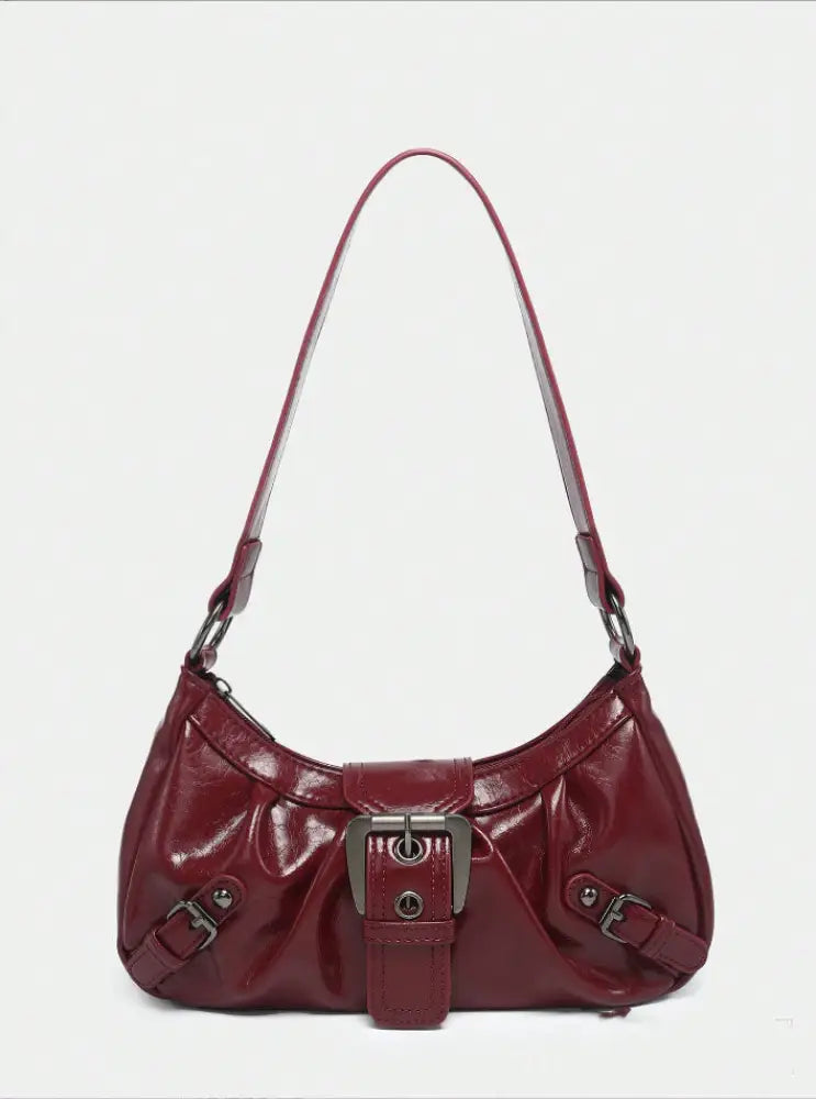Women’s Vintage Two-Tone Leather Shoulder Bag | same ANTHEM. - Dark Red - Bag