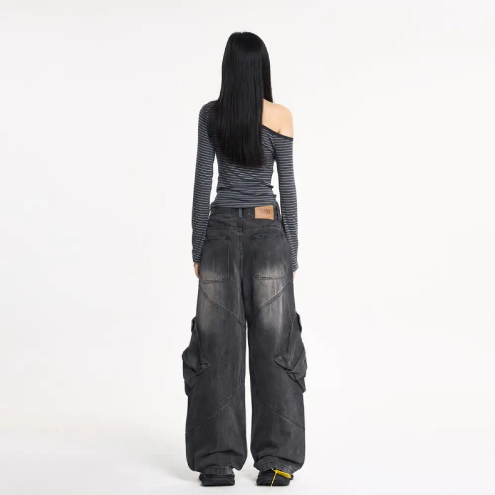 Women’s Water-Washed Flare Cargo Denim Pants – Baggy Streetwear Trousers | same ANTHEM Fashion
