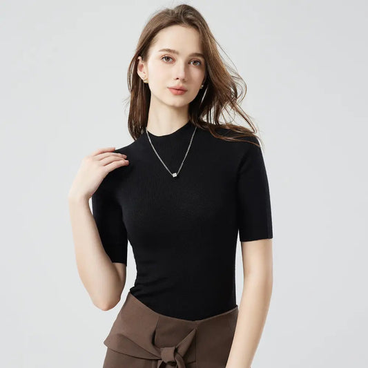 Woolen Turtleneck Short Sweater | same ANTHEM. - Black / L - Top